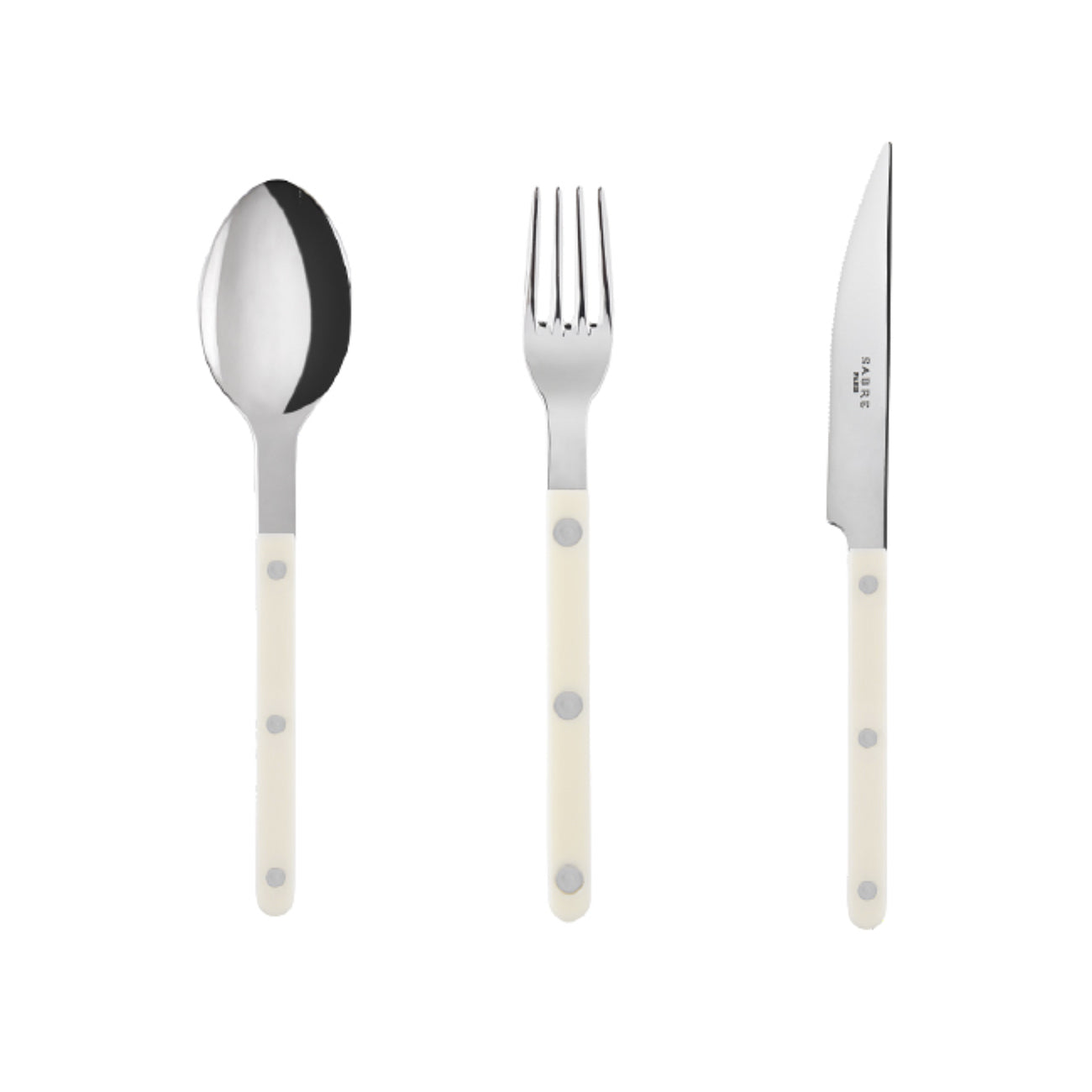 Sabre Bistrot Solid Shiny 3-Piece Dinner Flatware Set - Ivory